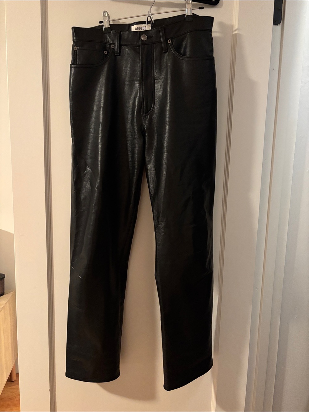 Agolde Black Wide-Leg Faux Leather Pants